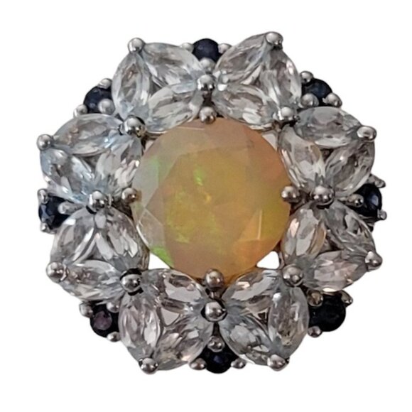Sterling Silver CZ Yellow Opaline Style Floral Ring Size 7 E833 - Picture 1 of 8